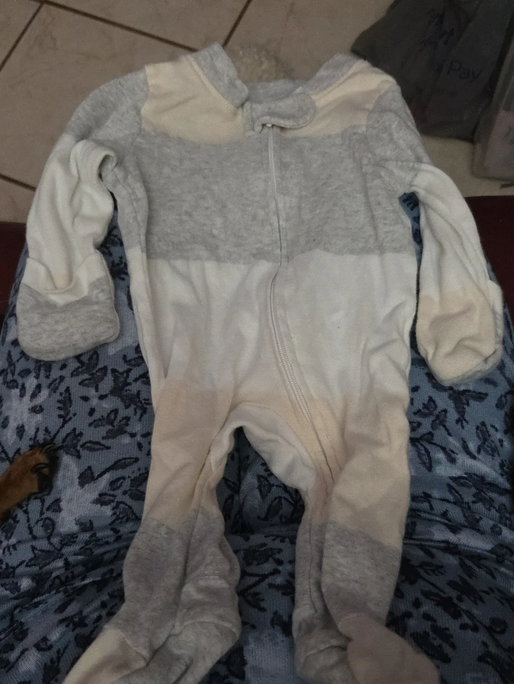 The Honest Company Gray and Cream Striped Baby Footie One-Piece Newborn NWOT